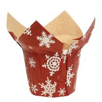Paper pots with snowflakes red-white Ø9cm 12pcs