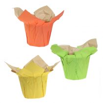 Paper pots green, orange, yellow Ø10cm 12pcs