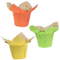 Paper pots green, orange, yellow Ø12cm 12pcs