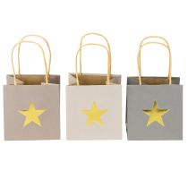 Product Paper bags with star and handle gray assorted 10.5×10.5cm 9pcs