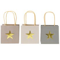 Product Paper bags with star and handle gray assorted 10.5×10.5cm 9pcs