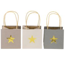 Product Paper bags with star and handle gray assorted 12×12×12cm 9pcs