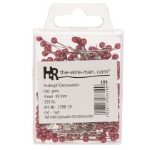 Product Red pearl-headed decorative pins for florists, Ø4mm, 40mm, 150 pieces