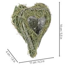 Product Decorative heart made of natural grass with foil insert, 14cm, 2 pieces