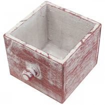 Plant box wooden decorative drawer shabby chic red white 12cm