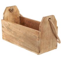 Product Wooden planter with handle, square, natural jute 27x12x17cm