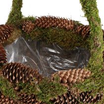 Product Rustic planting basket with moss and pine cones - decorative basket with handle Ø32cm H42cm - versatile garden and home decoration