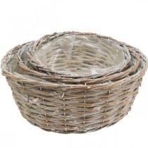 Product Set of 3 wicker baskets, planters, decorative baskets, white washed vintage style, Ø21.5/26/31cm for home and garden