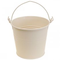 Plant pot vintage decorative metal bucket cream Ø16cm H24cm
