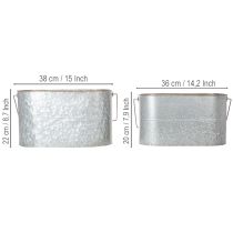 Product Plant pot with handle, metal pot, planter, silver, brown, H22/20cm L42/40cm, set of 2