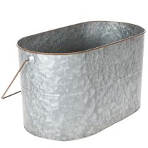 Product Plant pot with handle, metal pot, planter, silver, brown, H22/20cm L42/40cm, set of 2
