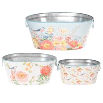 Product Planting bowls, spring, planters for flowers/birds, oval metal container L39/31/24.5cm, set of 3