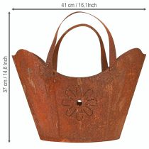 Product Decorative planter Metal Handbag with handles Rust H37cm