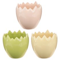 Product Egg-shaped flower pot with a broken edge for creative placement on windowsills and tables, 9cm, 3 pieces