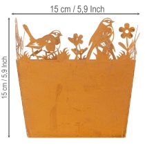Product Metal plant pot with birds, planter, spring, rust finish, 15.5cm high