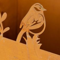 Product Metal plant pot with birds, planter, spring, rust finish, 15.5cm high