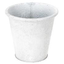Product Plant pot with ornaments, cachepot, metal container, white, Ø15.5cm, H14.5cm