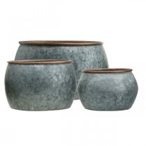 Product Decorative pot, planter bowl, metal vessel silver, copper-colored antique look H22 / 20.5 / 16.5cm Ø39 / 30.5 / 25cm set of 3