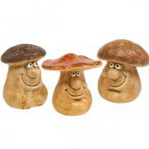 Ceramic decorative mushroom with face brown figure H12cm 3pcs