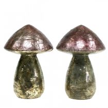 Deco mushrooms pink autumn decoration metal Ø9cm H13.5cm 2pcs