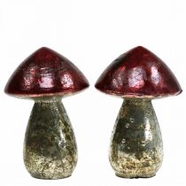 Deco mushrooms glass red vintage autumn decoration Ø9cm H13.5cm 2pcs