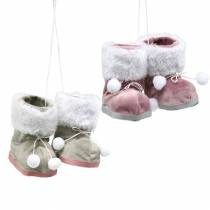 Product Christmas tree decorations plush shoe pair gray / pink 10cm x 8cm 2pcs