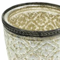 Tea light glass cup rustic silver floral Ø9cm H13.5cm