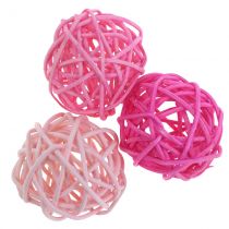 Rattan balls pink sorted Ø4cm 24p