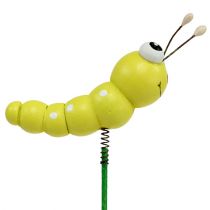 Wooden caterpillar on stick green, yellow 8cm 24pcs