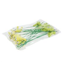 Product Wooden caterpillar on stick green, yellow 8cm 24 pcs