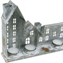 Product Light-up houses, window decorations, silver light houses, antique-look metal lantern, L67.5cm H20cm