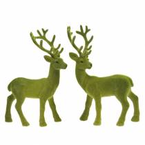 Product Deco reindeer flocked moss green 20cm 2pcs