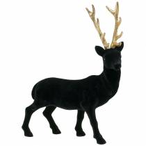 Product Deco deer flocked black, gold 40cm