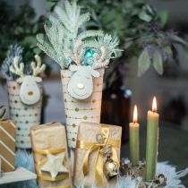 Product Reindeer plant pot, Advent decoration, metal decoration, planter for Christmas white, golden H28cm Ø8.5cm
