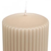 Pillar candles beige grooved candle 70/130mm 4pcs