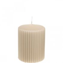 Pillar candles beige grooved candle 70/90mm 4pcs