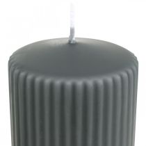 Pillar candles anthracite grooved candle 70/90mm 4pcs