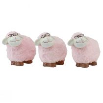 Product Pink sheep with glasses and fur ceramic 10.5×5.5×9cm 3pcs