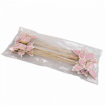 Product Pink butterfly deco sticks wood 7.5cm 28cm 12pcs