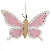Pink butterfly deco sticks wood 7.5cm 28cm 12pcs