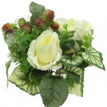 Roses / hydrangea bouquet white with berries 31cm