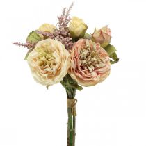 Roses artificial flowers in bunch autumn bouquet cream, pink H36cm
