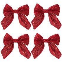 Product Red velvet bows gift bows sequins 12cm 4pcs