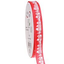 Product Red Christmas ribbon with white houses 15mm 20m