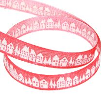Product Red Christmas ribbon with white houses 15mm 20m