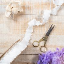 Product White ruffled organza ribbon, decorative ribbon, 25mm wide, 10m long