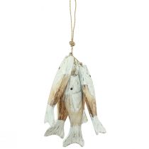 Product Rustic wooden fish hanger with 5 fish white natural 15cm