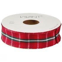 Product Rustic check ribbon in red for festive decorations Width 25mm Long 15m