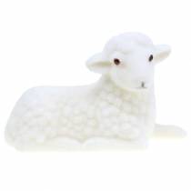 Easter decoration lamb lying flocked white H15cm
