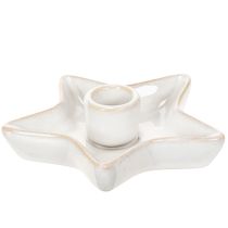 Product Ceramic star candle holder, white, for taper candles, 12cm, 2 pieces